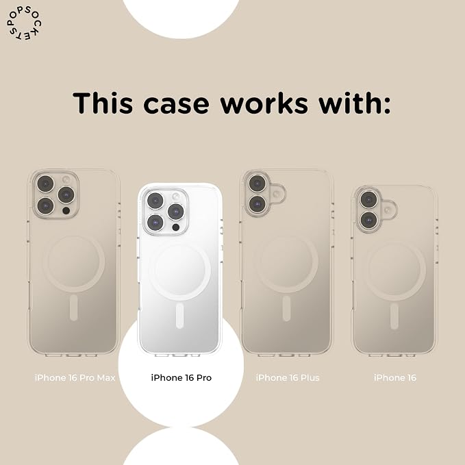 PopSockets iPhone 16 Pro Phone Case with MagSafe- Latte | Magnetic, Wireless Charging, Camera & Drop Protection, Brown, Plain, Cream, Beige, Summer Spring
