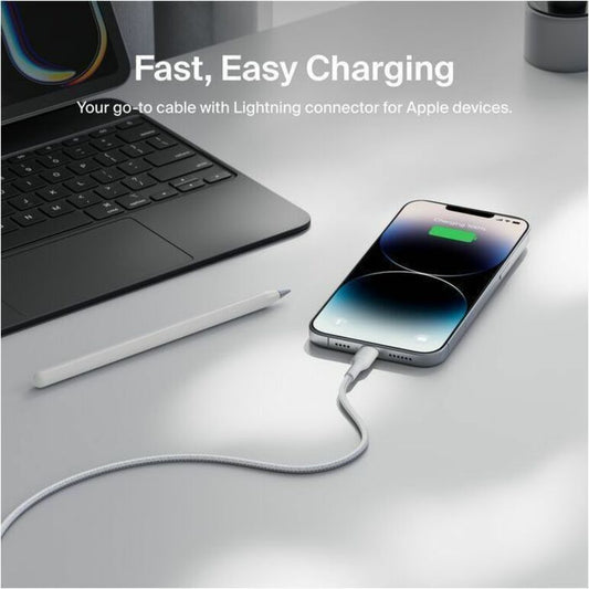 Belkin Braided USB-A Cable with Lightning Connector, 6.6ft/2m, White - CAA020fq2MWH